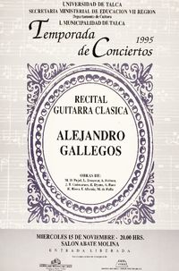 Temporada de conciertos 1995 recital guitarra clásica Alejandro Gallegos.