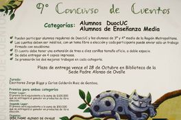 9° concurso de cuentos categorías: alumnos DuocUC y alumnos de enseñanza media.