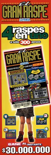 El gran raspe Lotería 4 raspes en uno a sólo 300 pesos.
