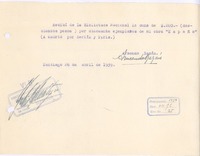 [Recibo] 1939 abr. 26, Santiago, Chile [a] Biblioteca Nacional de Chile