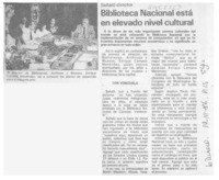 Biblioteca Nacional está en elevado nivel cultural  [artículo].