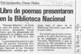 Libro de poemas presentaron en la Biblioteca Nacional  [artículo].