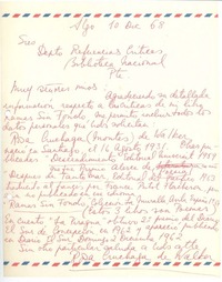 [Carta] 1968 dic. 10, Santiago, Chile [a] Biblioteca Nacional de Chile