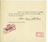 [Recibo] 1939 mayo 22, Santiago, Chile [a] Biblioteca Nacional de Chile