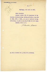 [Oficio N°270] 1910 junio 2, Santiago, Chile [a] Biblioteca Nacional de Chile