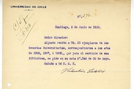 [Oficio N°270] 1910 junio 2, Santiago, Chile [a] Biblioteca Nacional de Chile