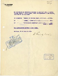 [Recibo] 1939 marzo 29, Santiago, Chile [a] Biblioteca Nacional de Chile  [manuscrito] Carlos Préndez Saldías.